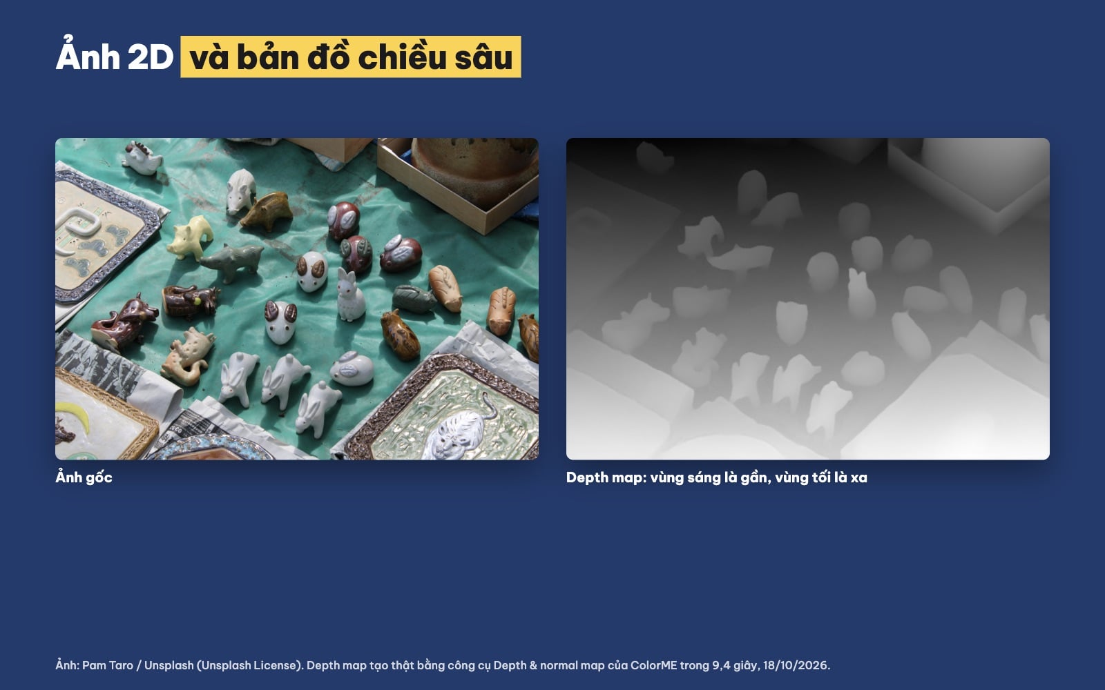 Chuyển ảnh 2D sang depth map 3D: ảnh gốc và bản đồ chiều sâu