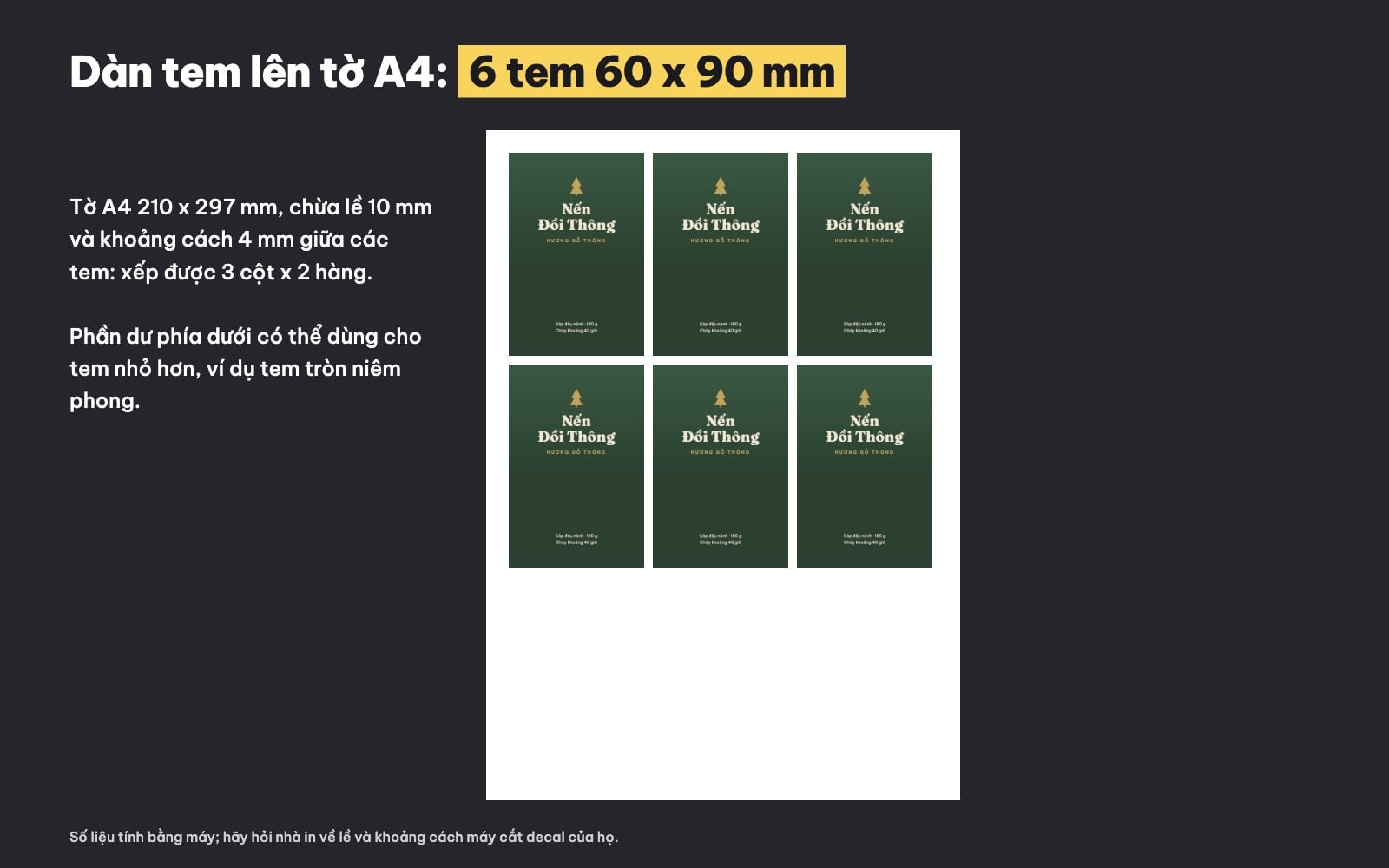 Dàn tem nhãn lên tờ A4 để in decal