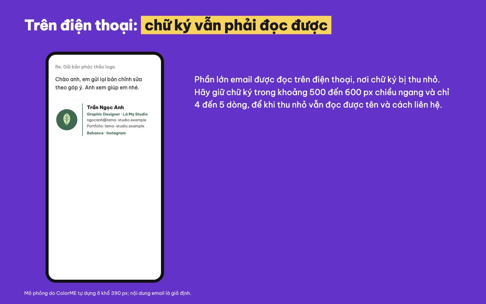 Chữ ký email hiển thị trên điện thoại