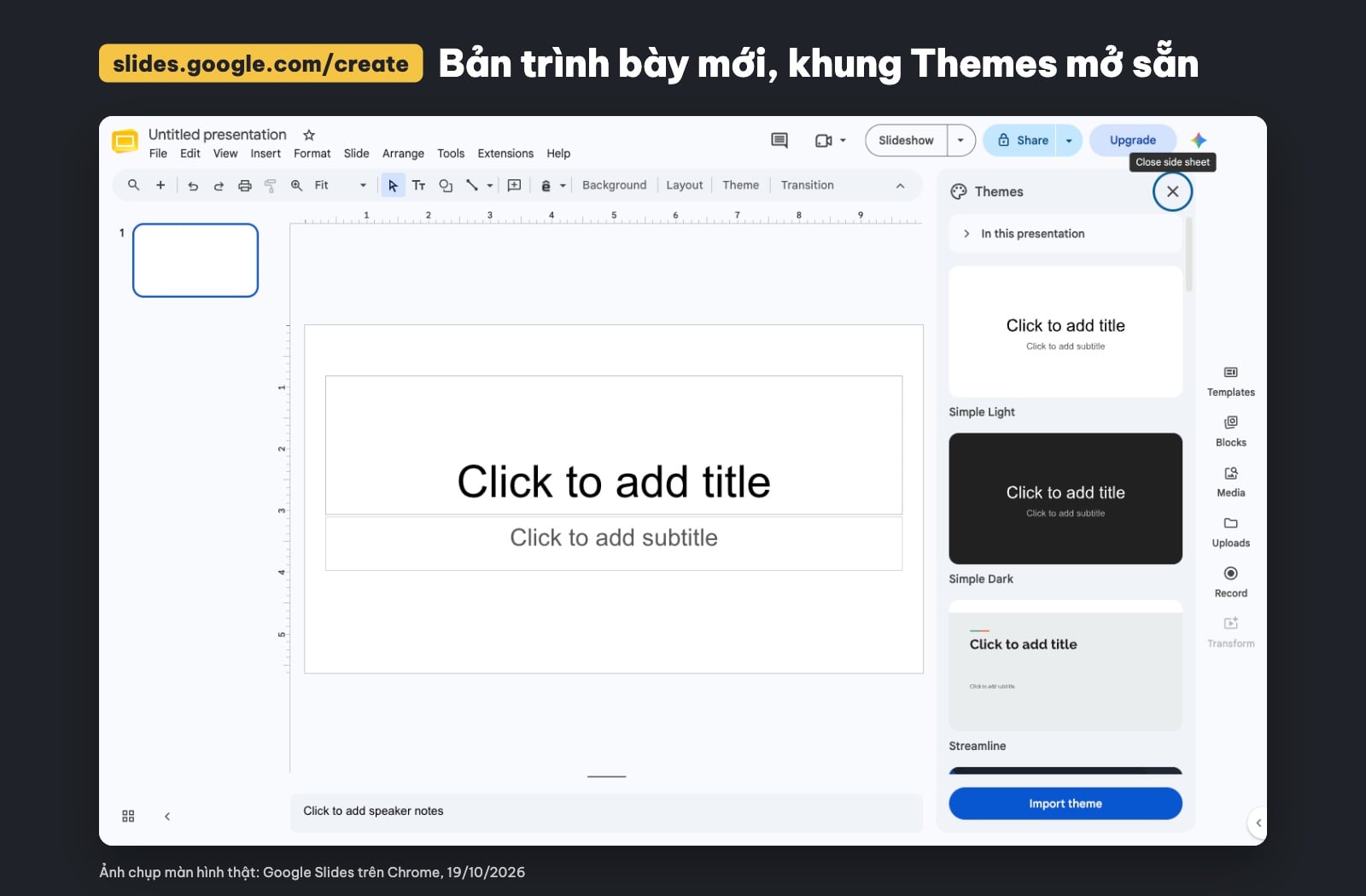 Tạo bản trình bày mới trong Google Slides
