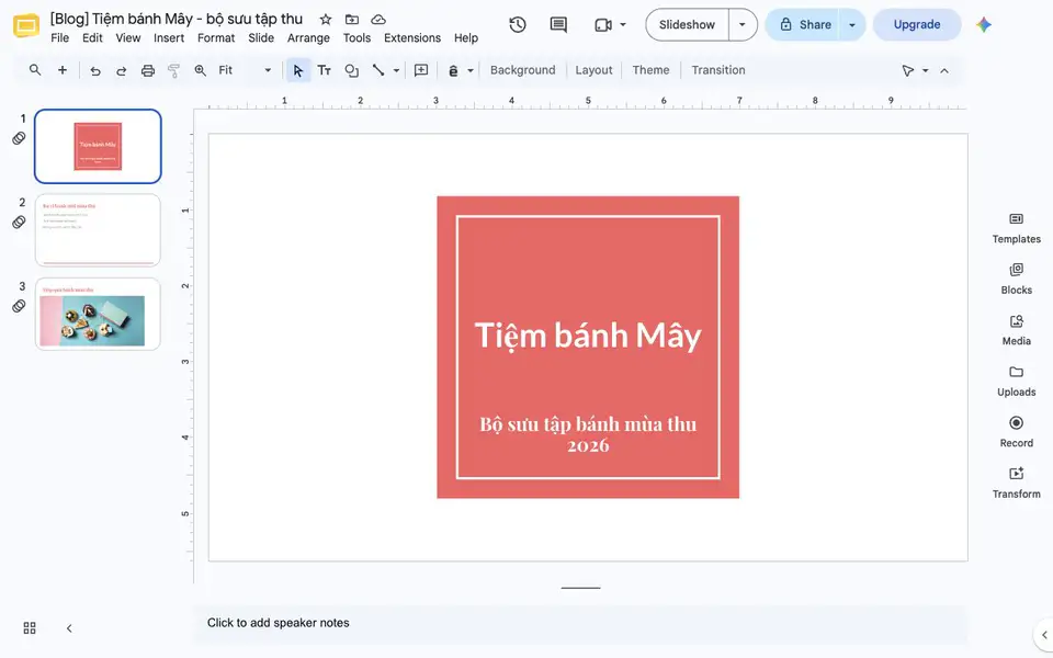 Đổi chủ đề Google Slides từ Spearmint sang Coral
