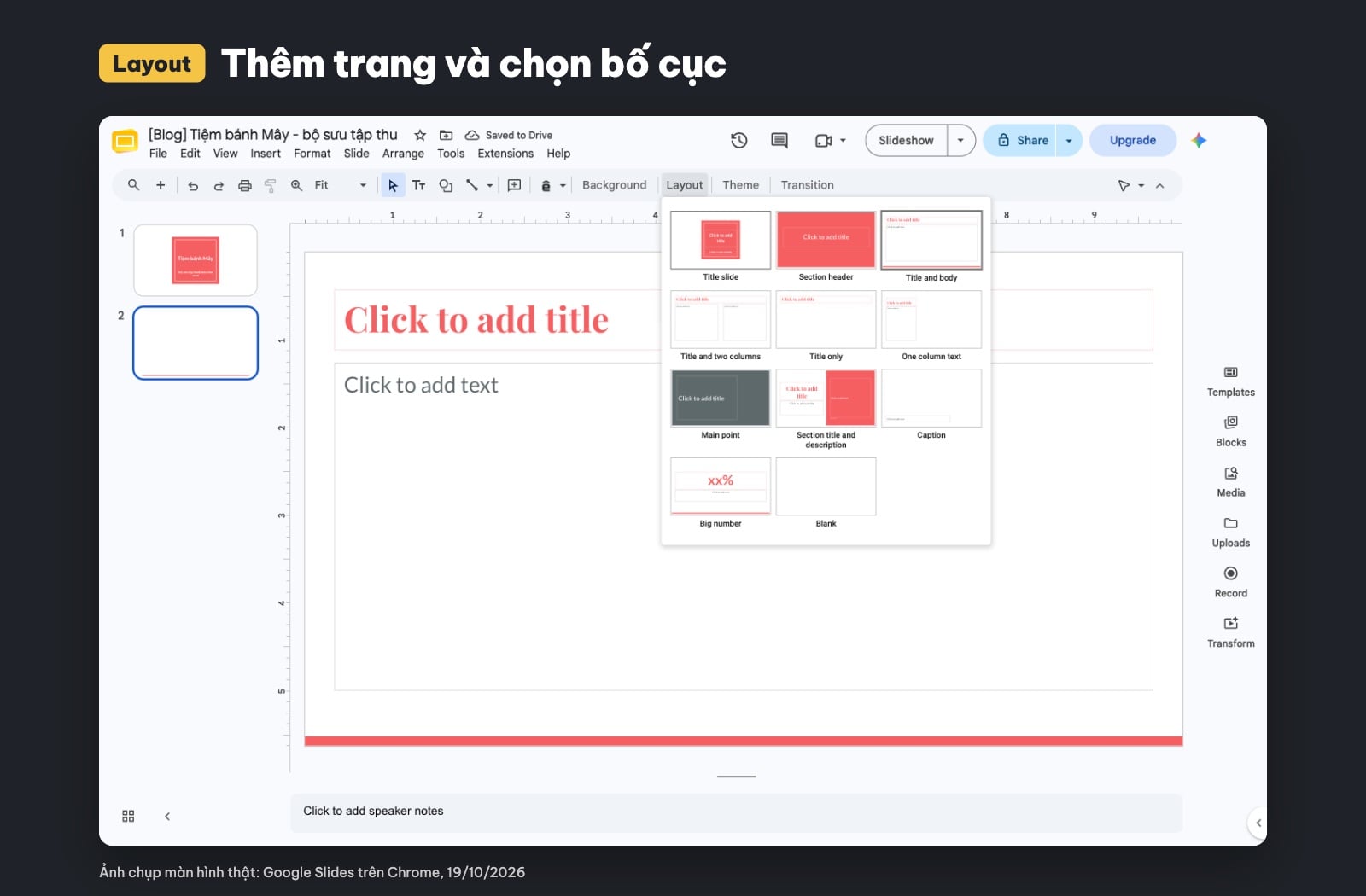 Chọn bố cục Layout cho slide trong Google Slides