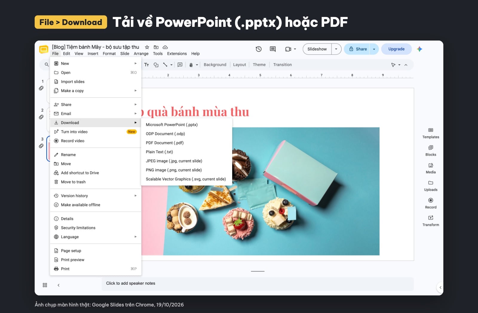 Tải Google Slides về PowerPoint pptx hoặc PDF