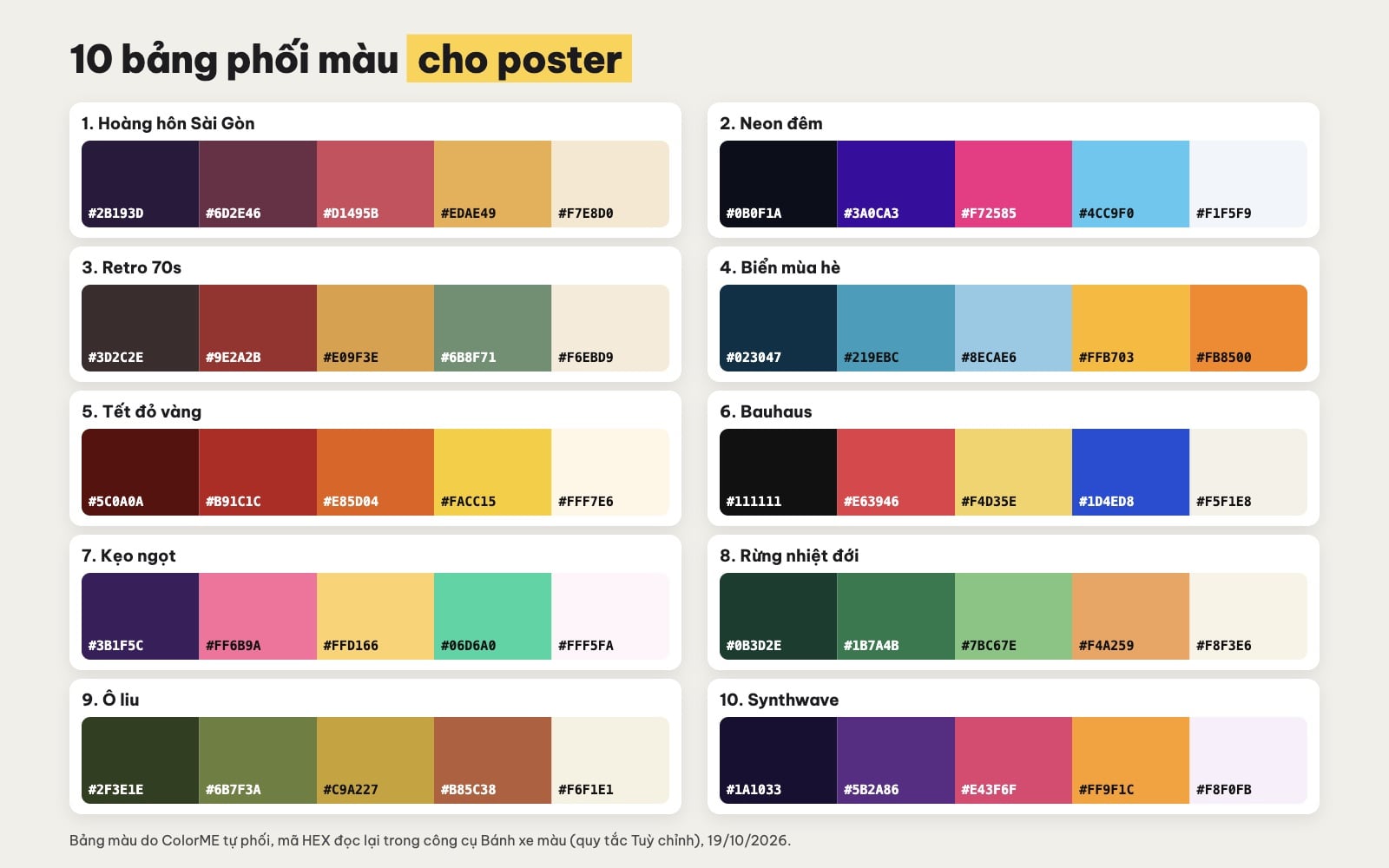 10 bảng phối màu đẹp cho poster có mã HEX