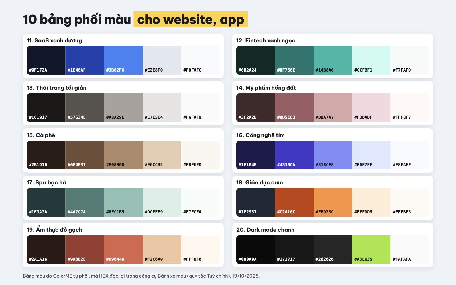 Bảng phối màu cho website có mã HEX