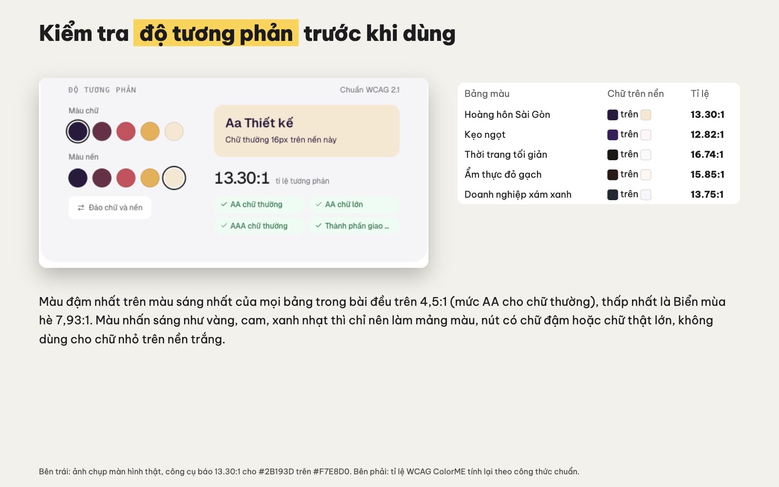 Kiểm tra độ tương phản màu chữ và màu nền theo WCAG