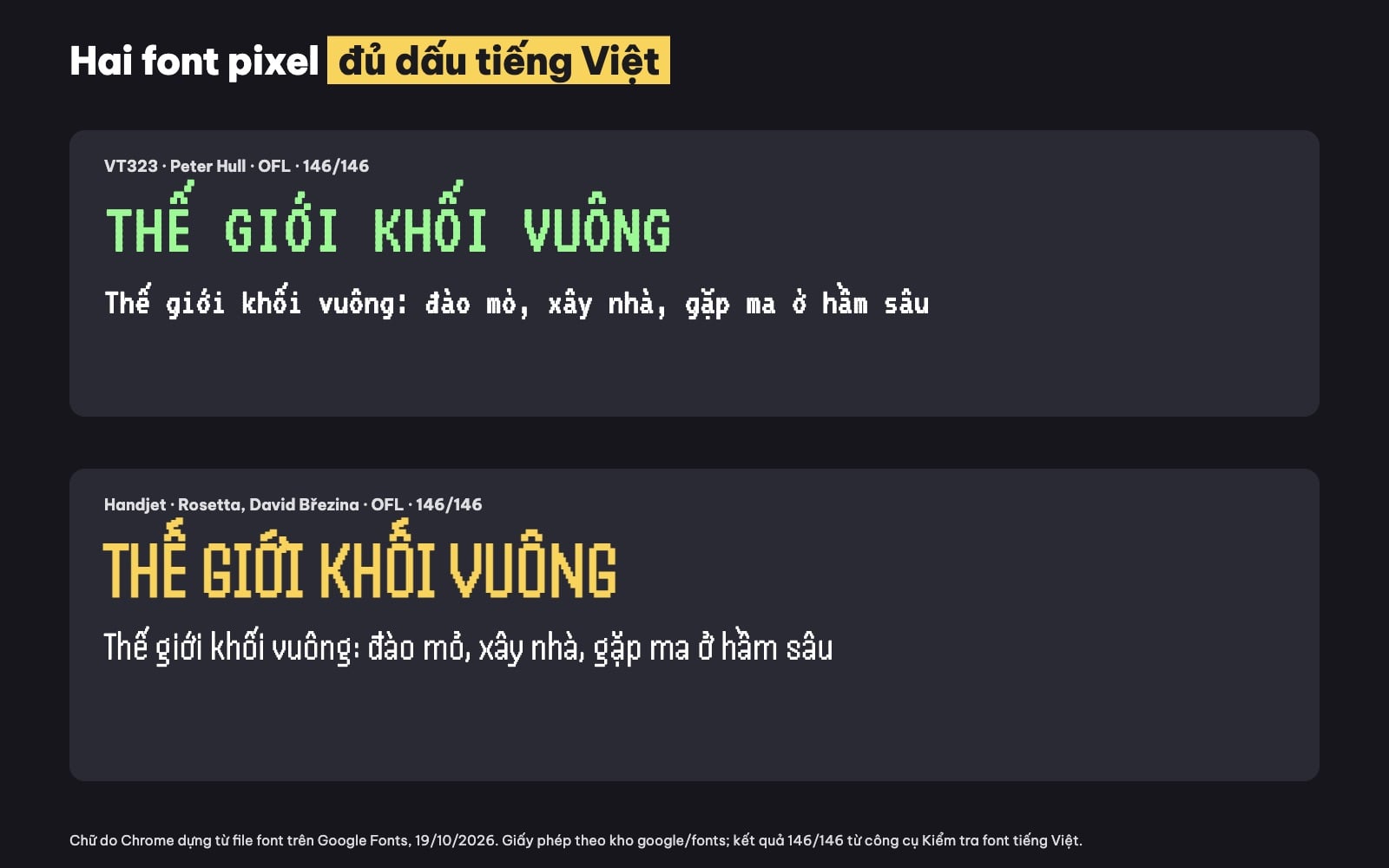 Font pixel tiếng Việt VT323 và Handjet