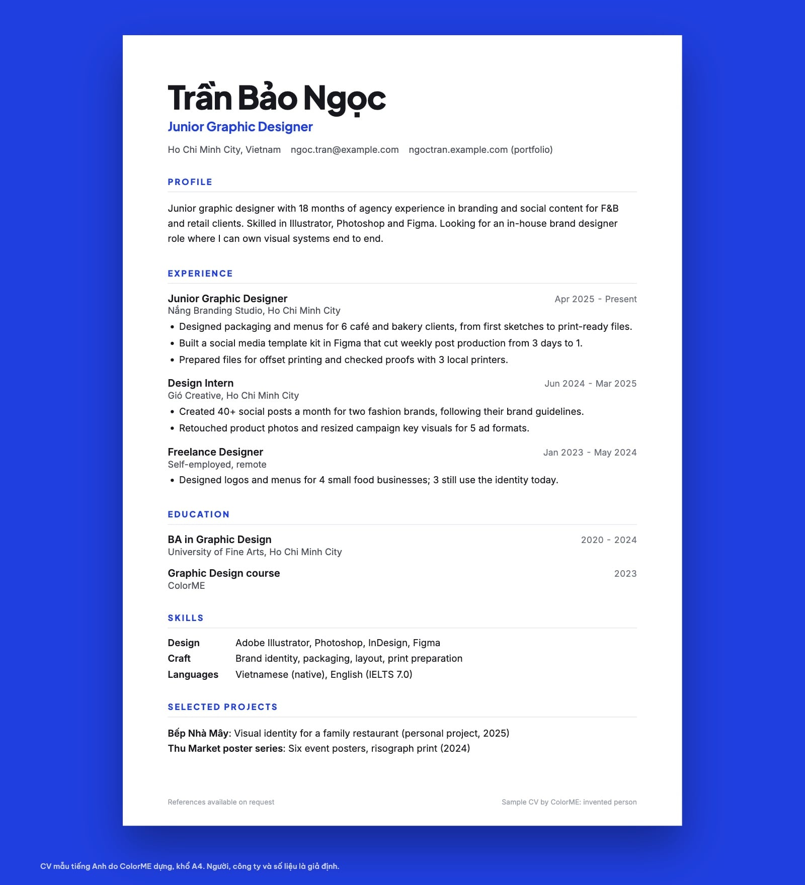 Mẫu CV tiếng Anh một cột cho graphic designer