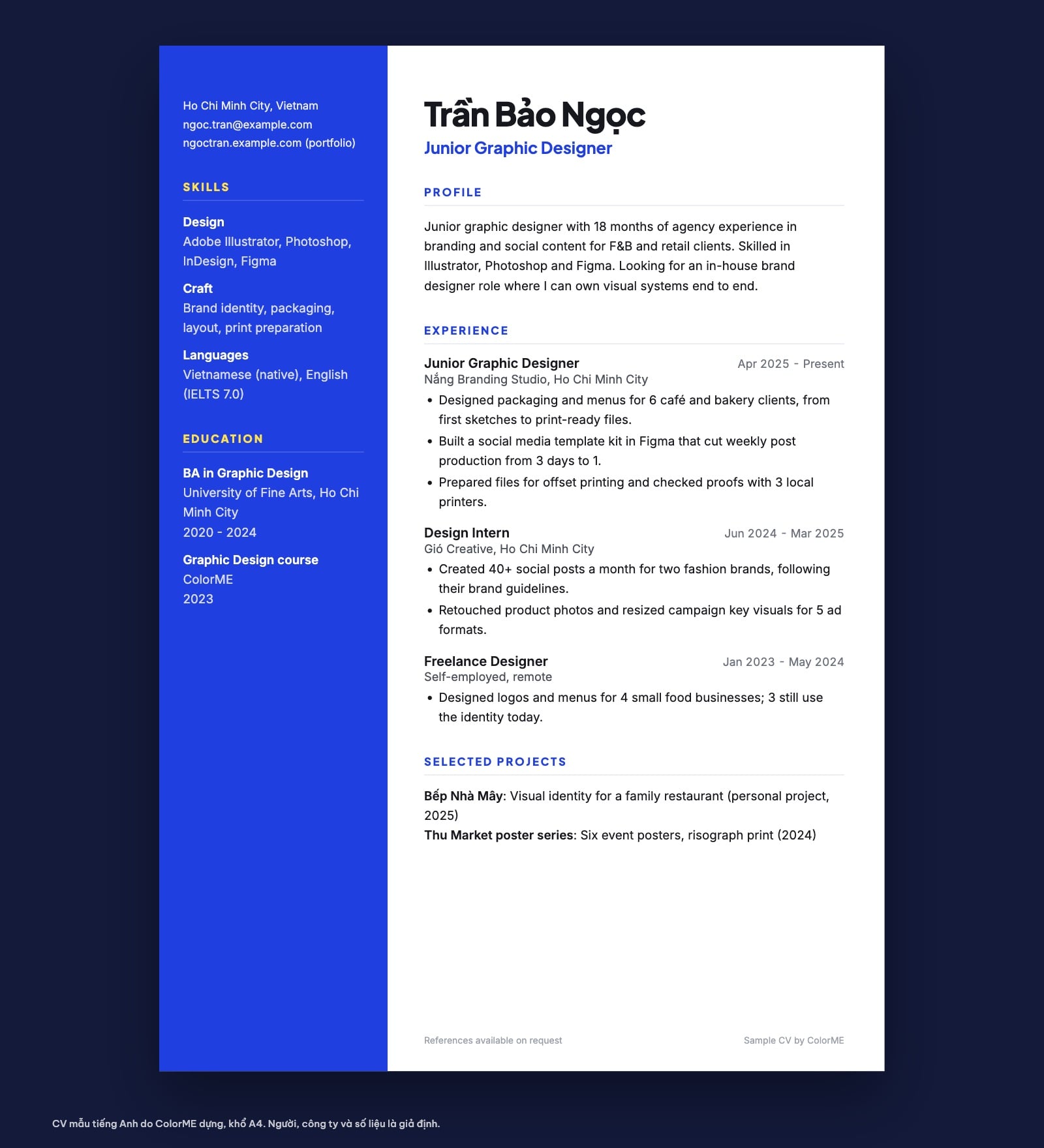 Mẫu CV tiếng Anh hai cột cho designer