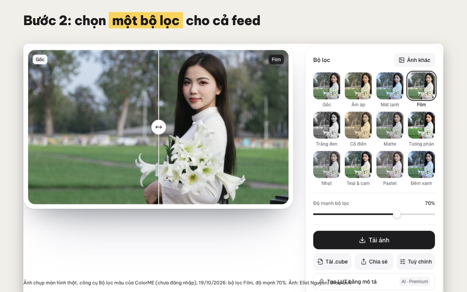 Áp bộ lọc màu cho ảnh Instagram online