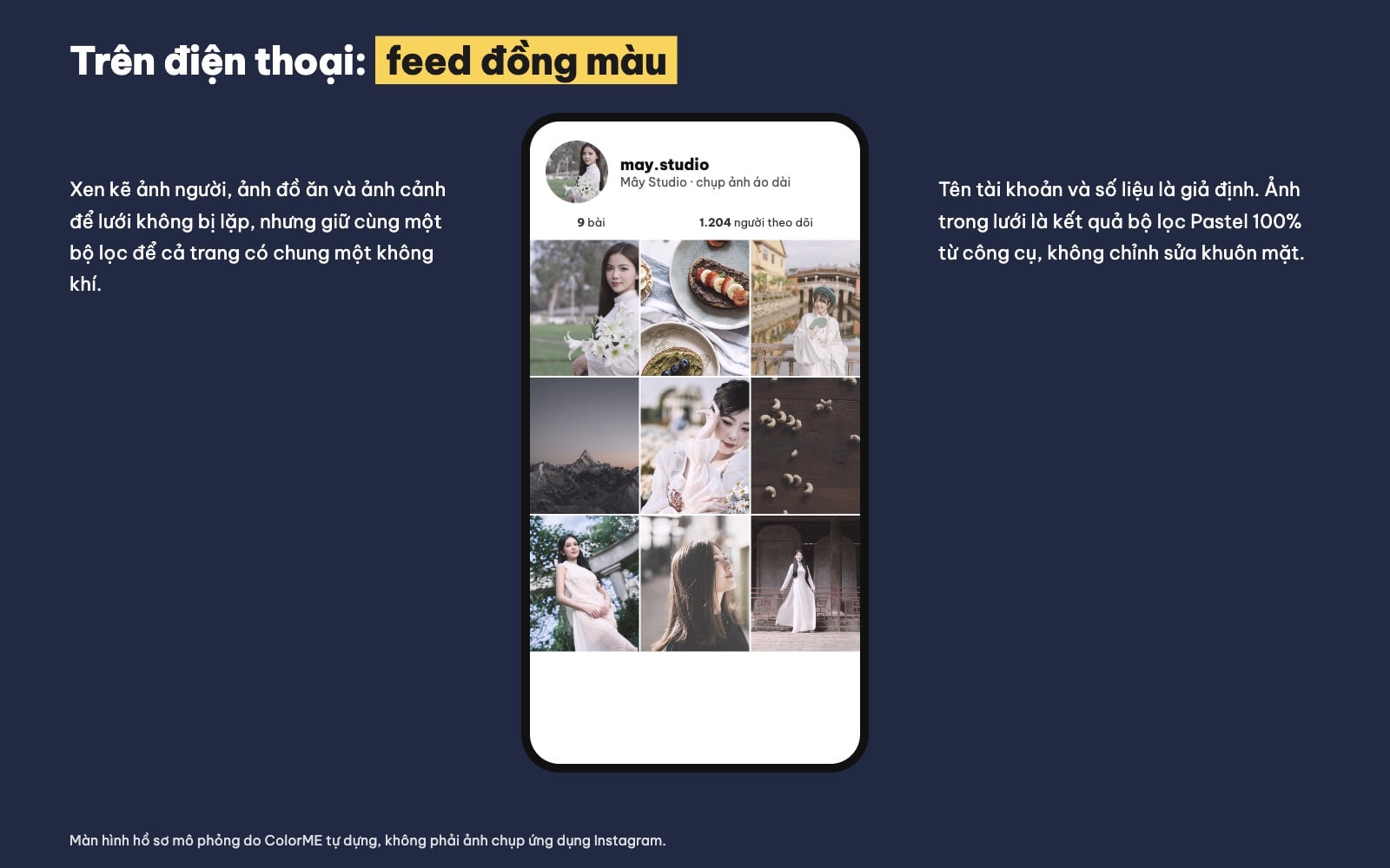 Mô phỏng trang cá nhân Instagram có feed đồng màu