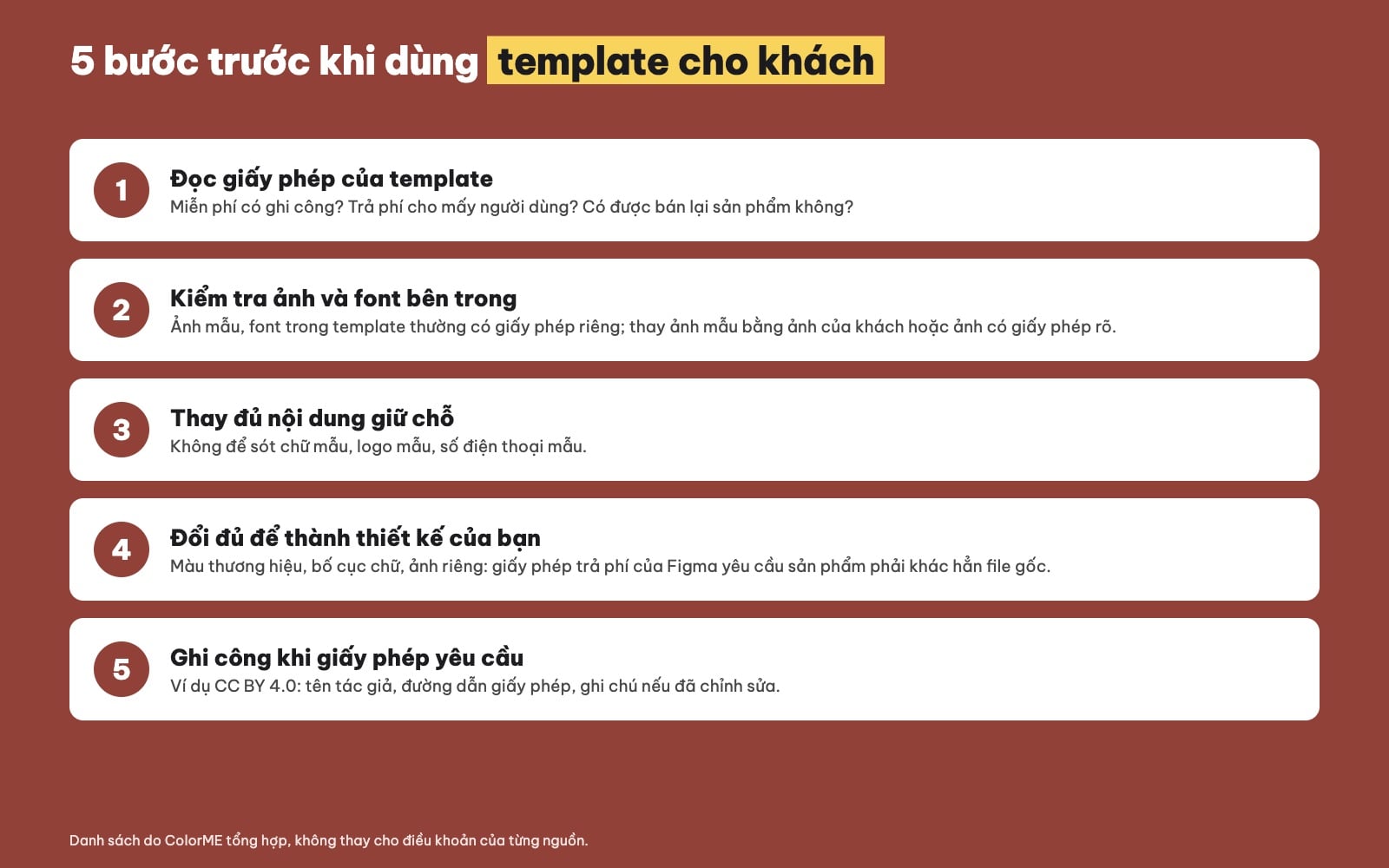 Checklist dùng template thiết kế đúng bản quyền