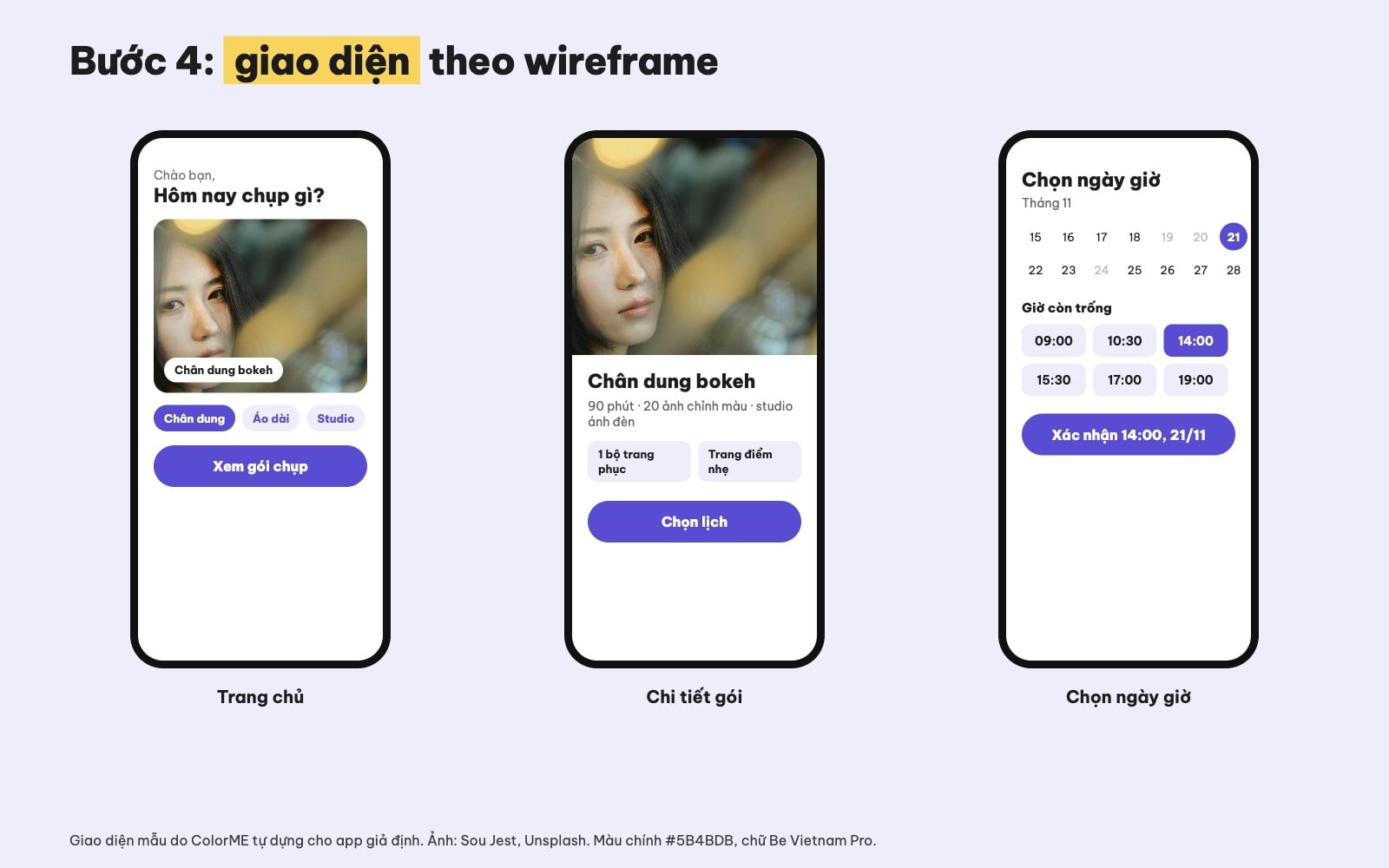 Thiết kế giao diện app đặt lịch chụp ảnh