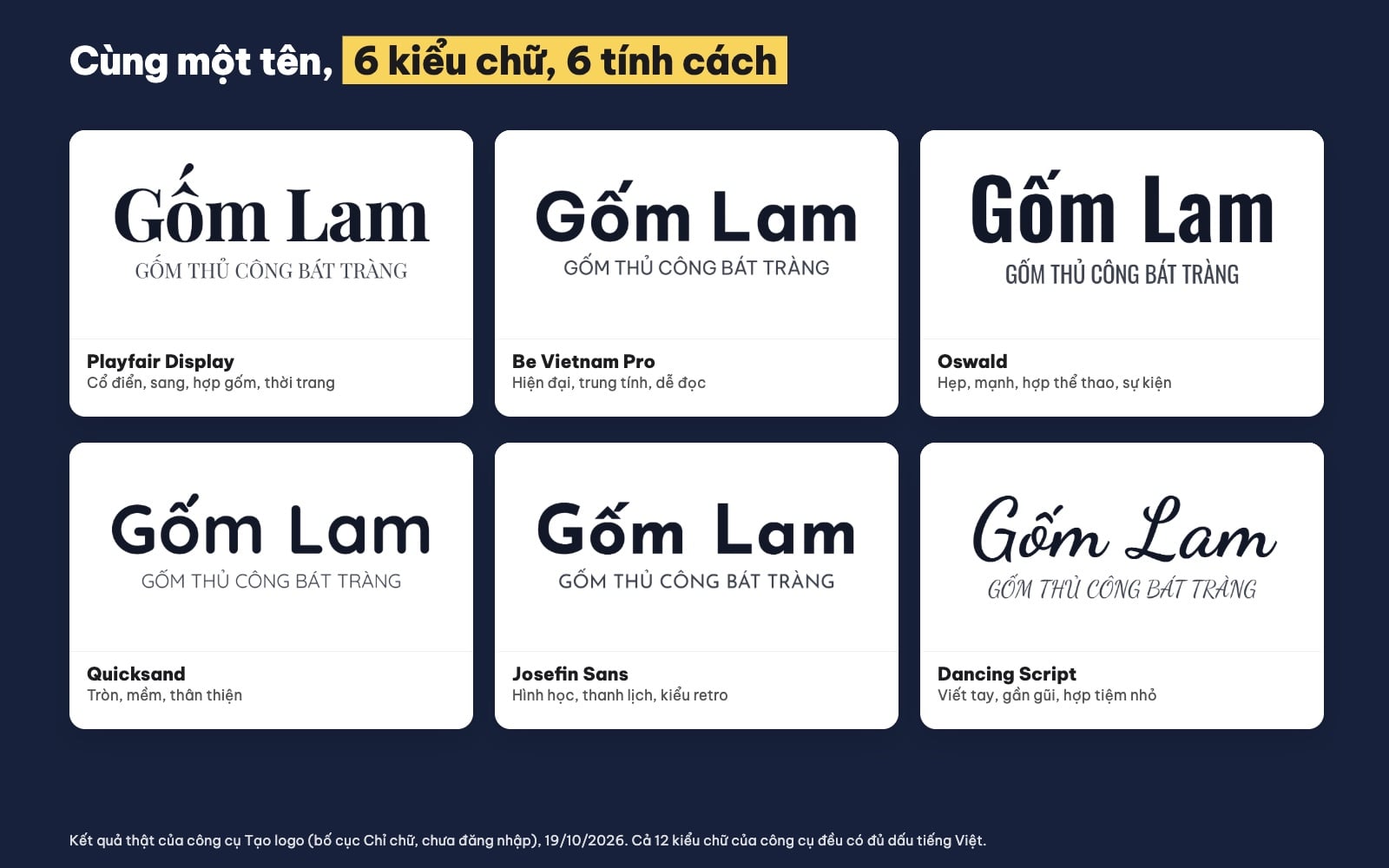 Mẫu logo chữ với 6 kiểu chữ tiếng Việt