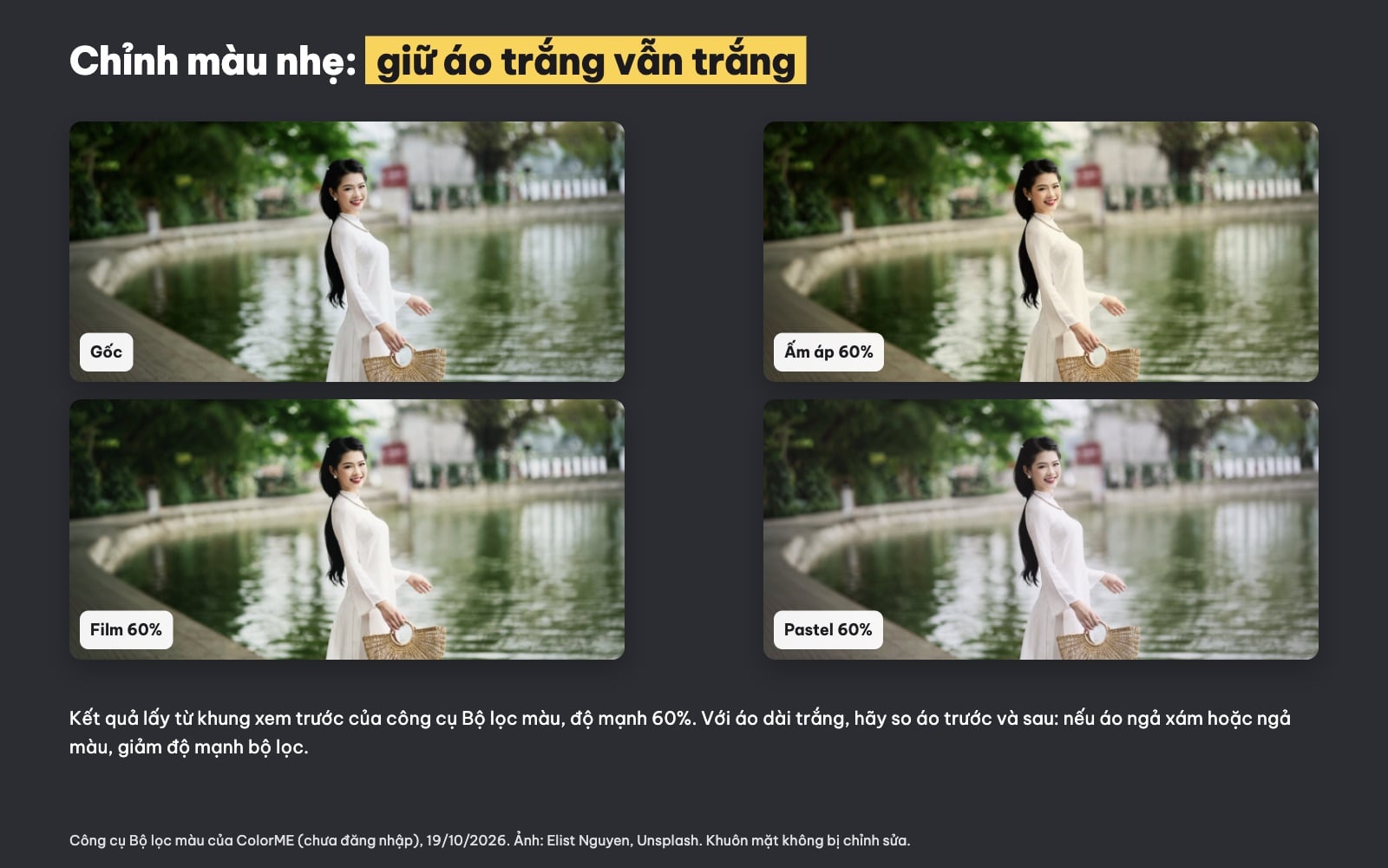 Chỉnh màu ảnh áo dài trắng bằng bộ lọc