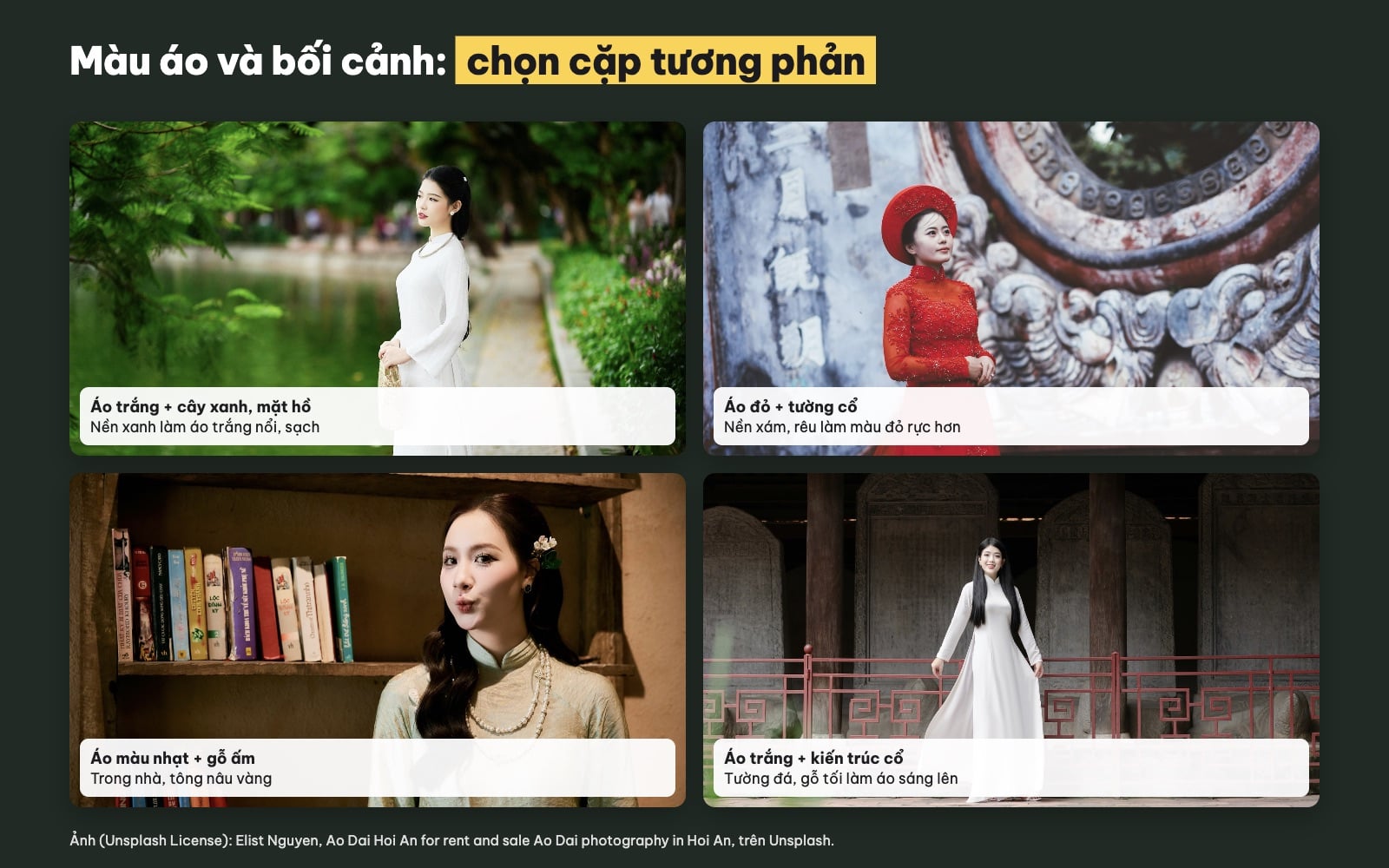 Chọn bối cảnh chụp ảnh áo dài theo màu áo