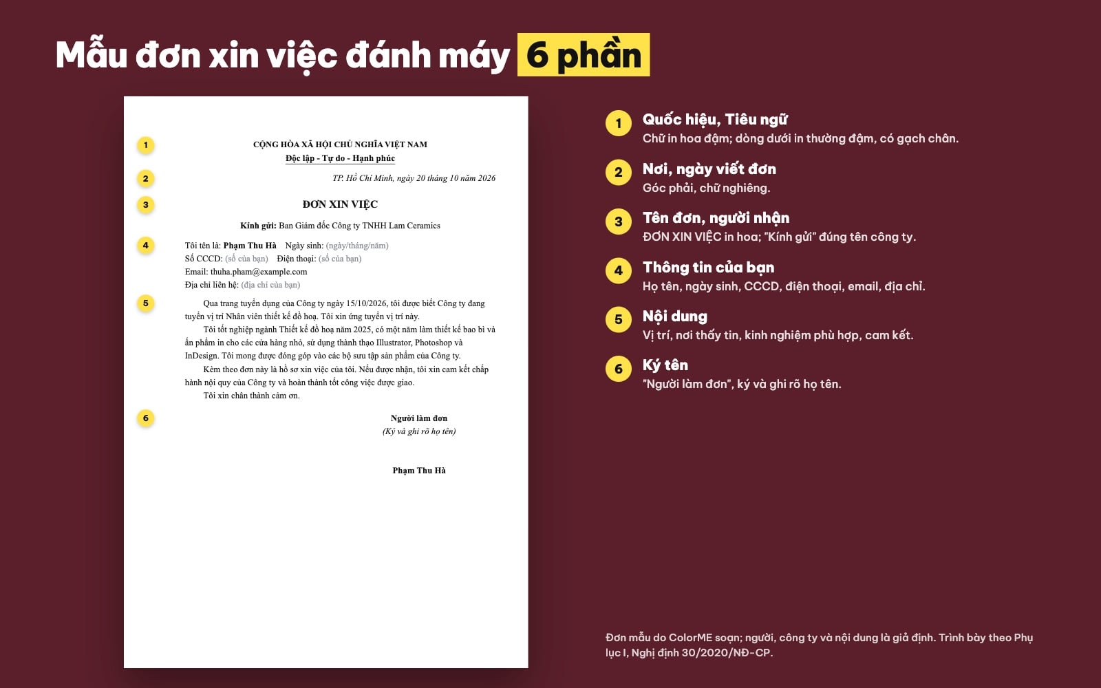 Mẫu đơn xin việc đánh máy với 6 phần cần có