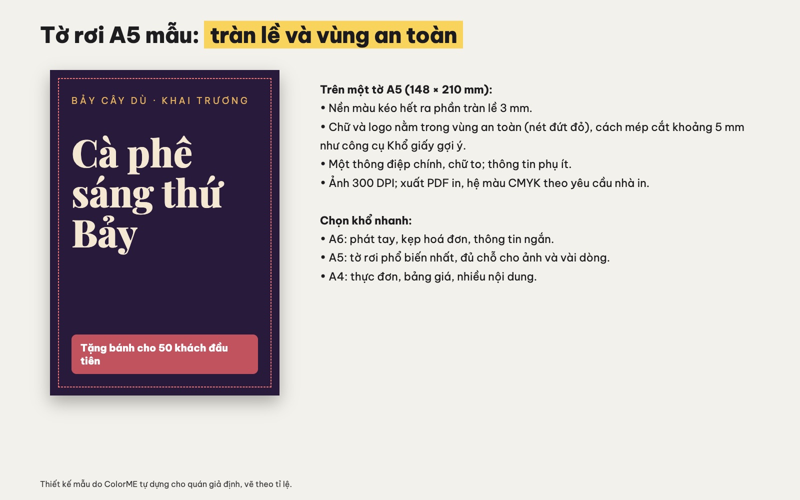 Tờ rơi A5 mẫu tràn lề và vùng an toàn