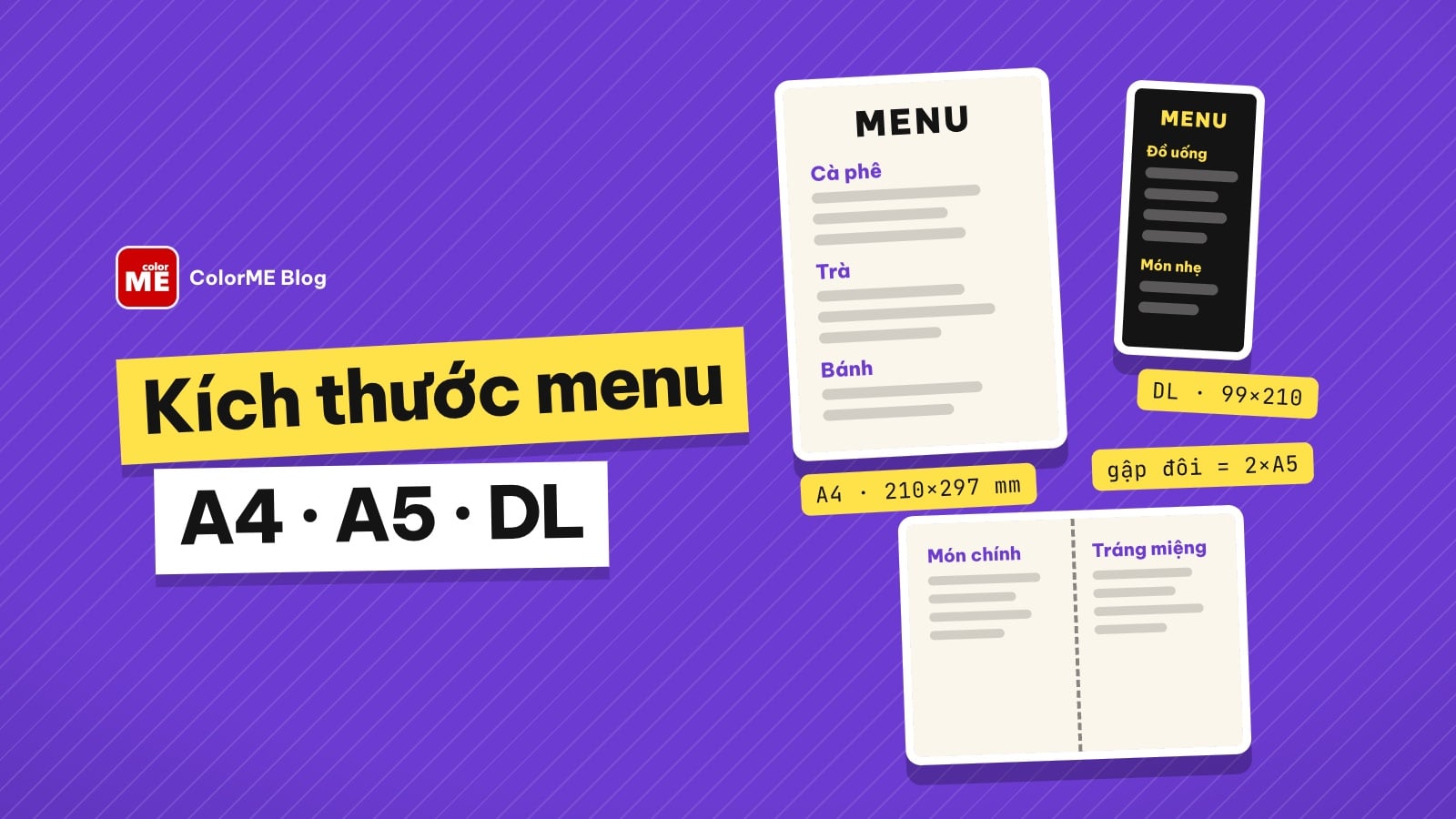 Kích thước menu nhà hàng, quán cà phê: A4, A5, gập đôi, DL