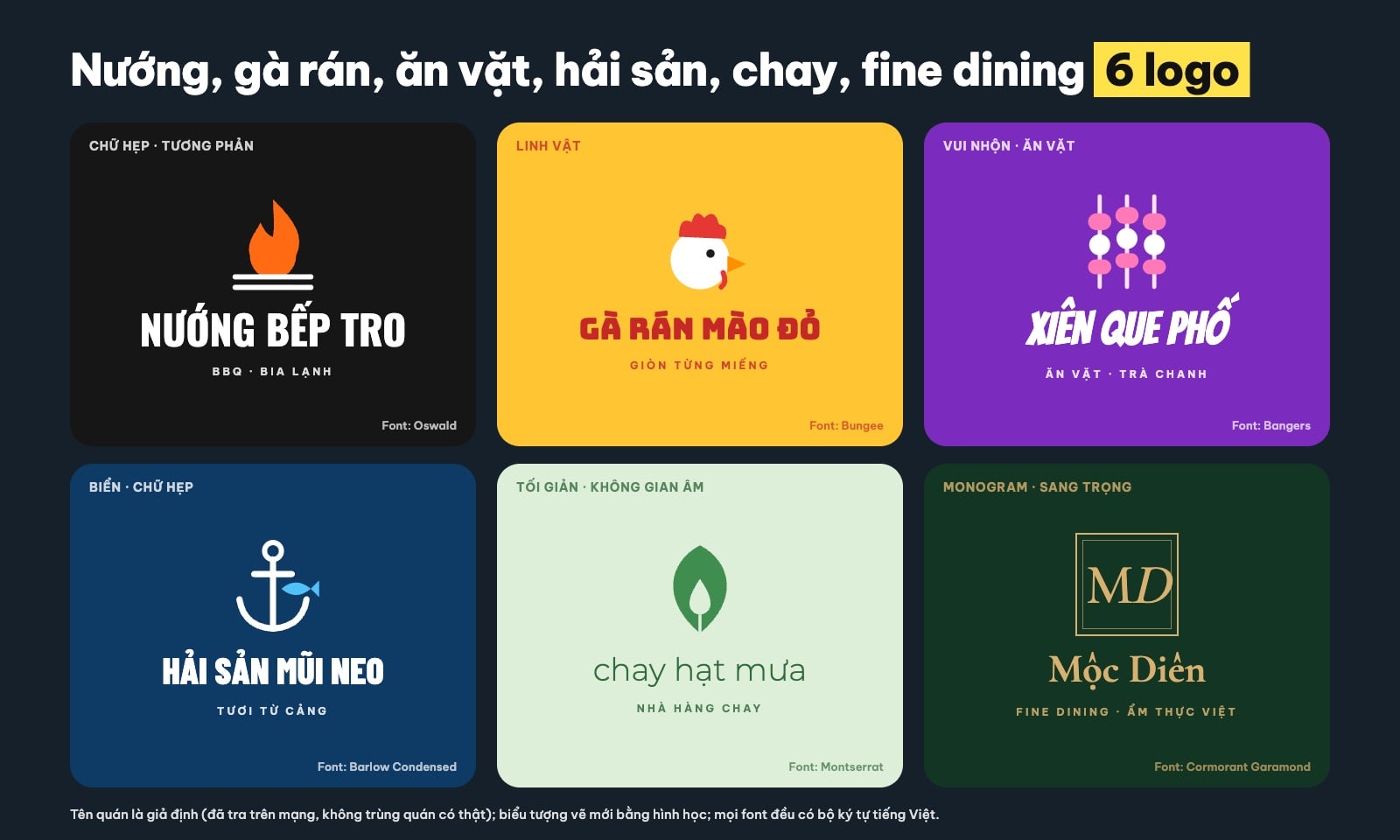 Logo nhà hàng nướng, gà rán, ăn vặt, hải sản, chay, fine dining