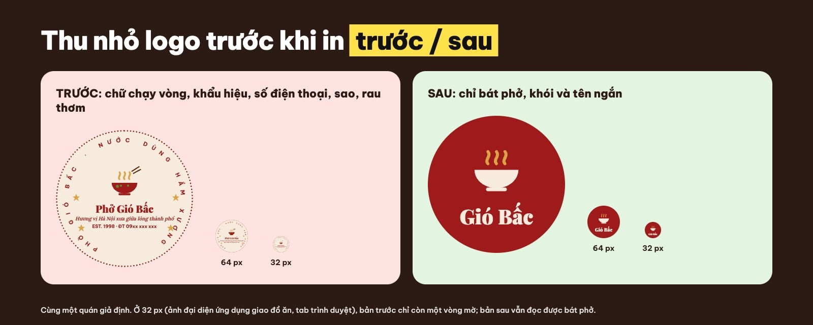 Logo nhà hàng trước và sau khi bỏ bớt chi tiết, thử ở 64 px và 32 px