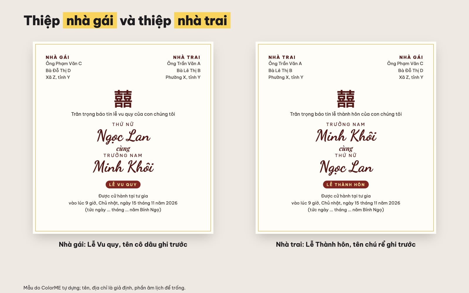 Mẫu thiệp cưới nhà gái và nhà trai