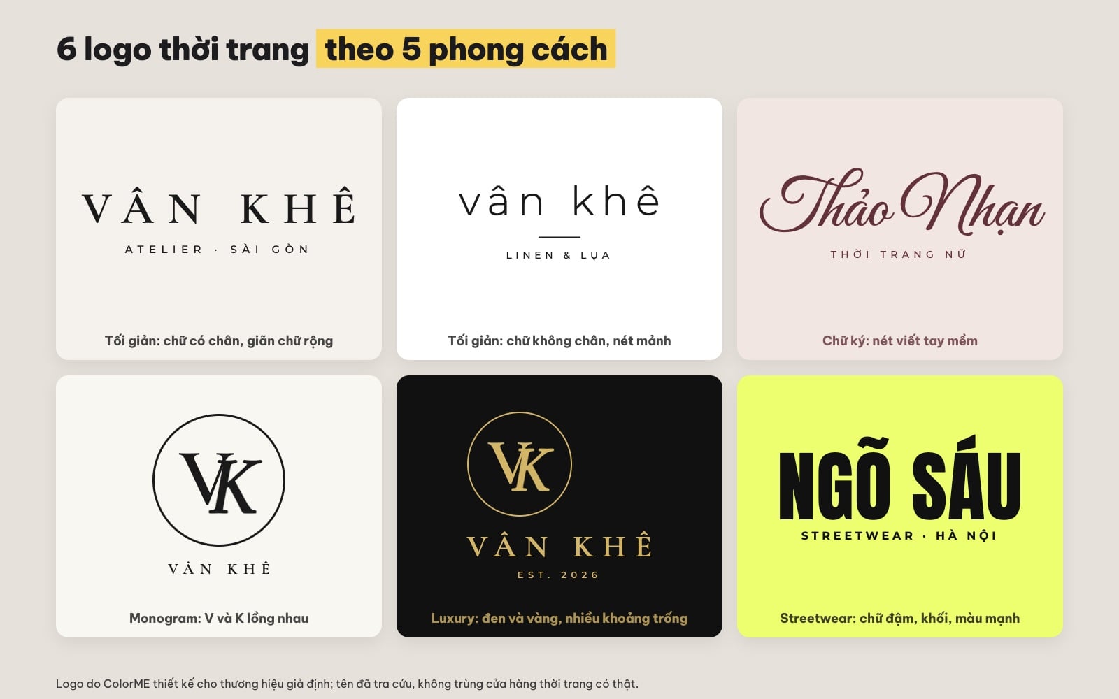 Mẫu logo thời trang tối giản, chữ ký, monogram, luxury, streetwear