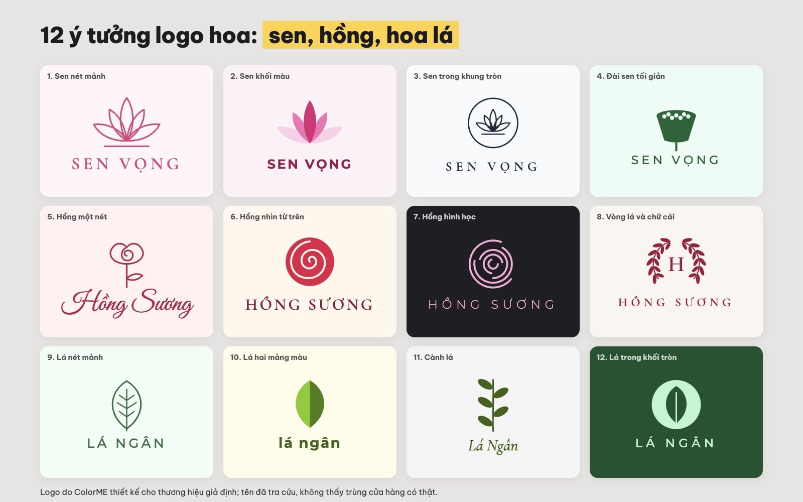 12 mẫu logo hoa sen, hoa hồng, hoa lá tối giản