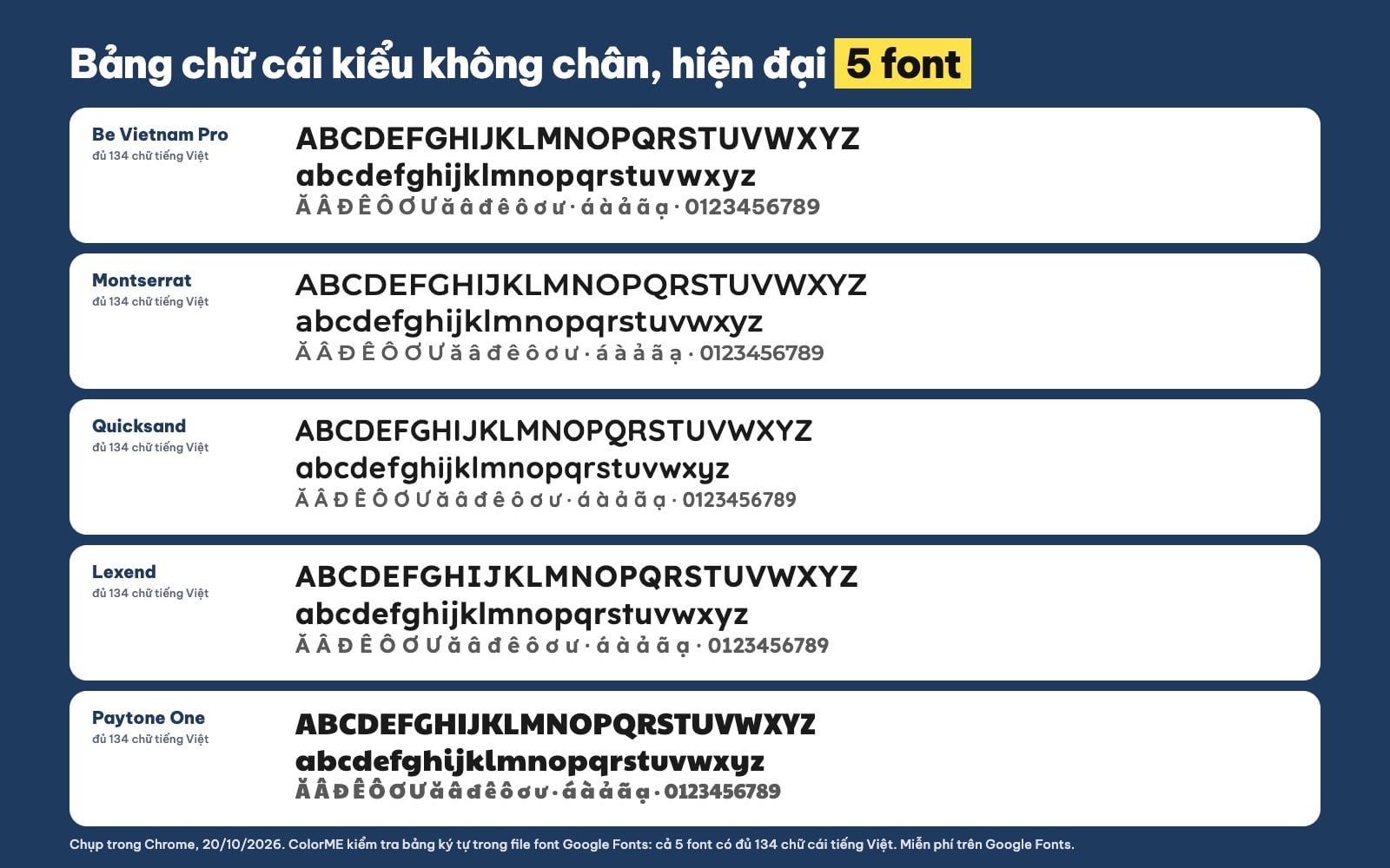 Bảng chữ cái font đẹp kiểu không chân có tiếng Việt