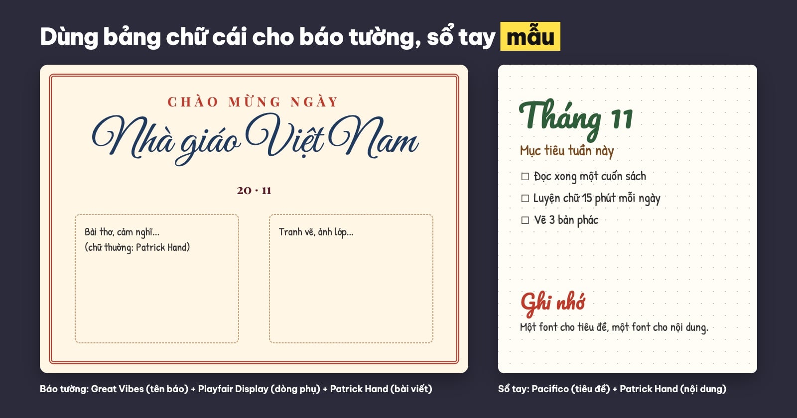 Dùng bảng chữ cái đẹp cho báo tường và sổ tay