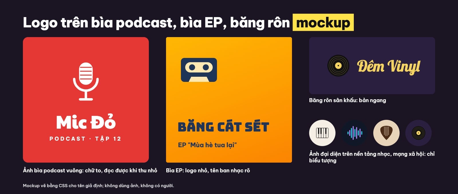 Mockup logo âm nhạc trên bìa podcast, bìa EP, băng rôn