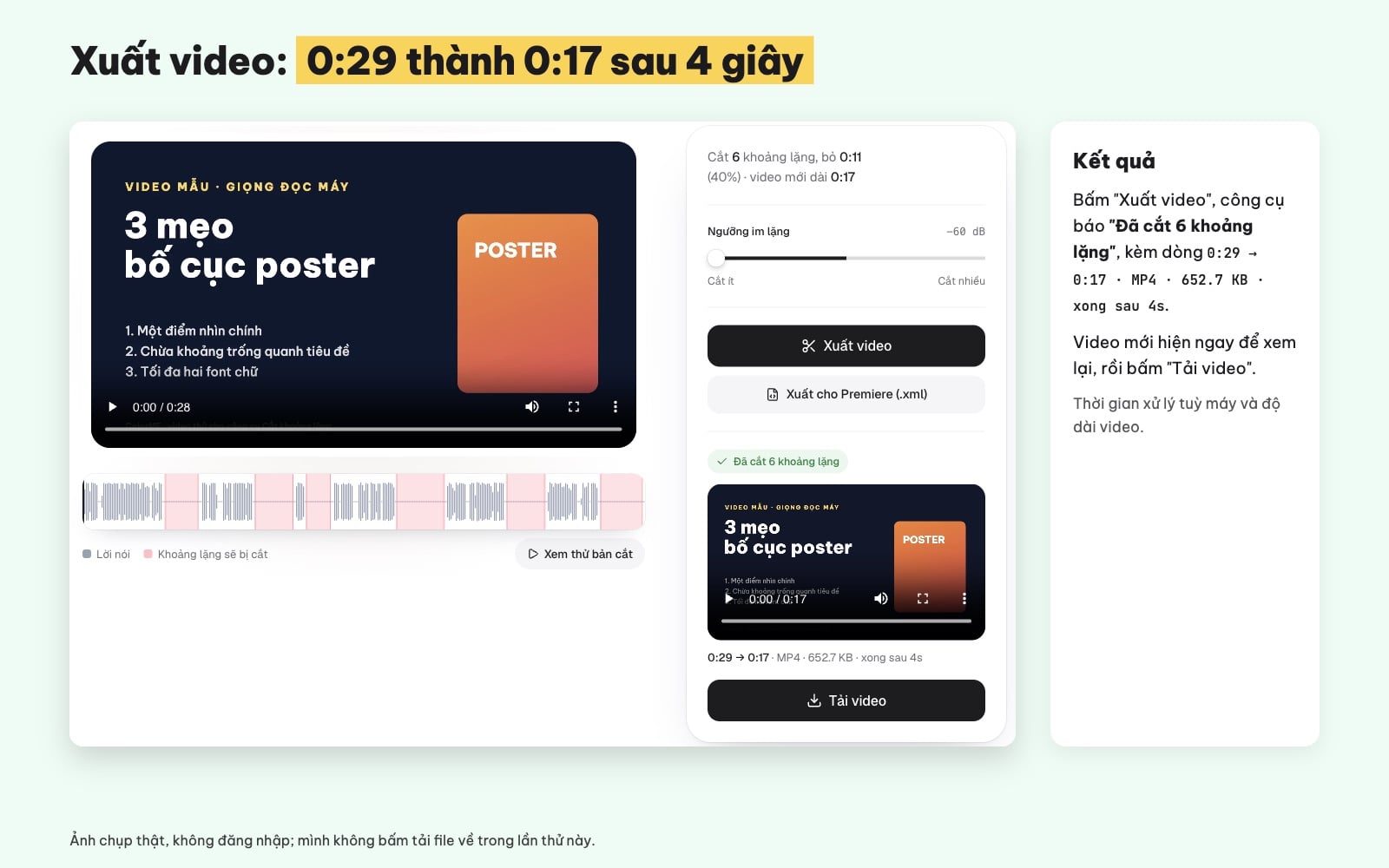 Kết quả cắt khoảng lặng video