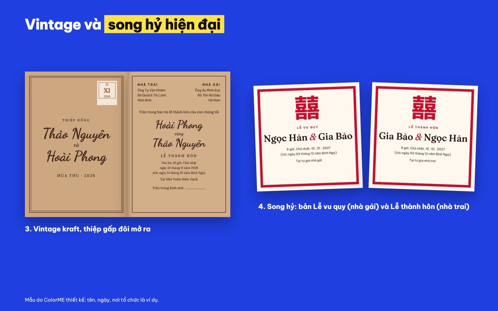 Mẫu thiệp cưới vintage và thiệp song hỷ hiện đại