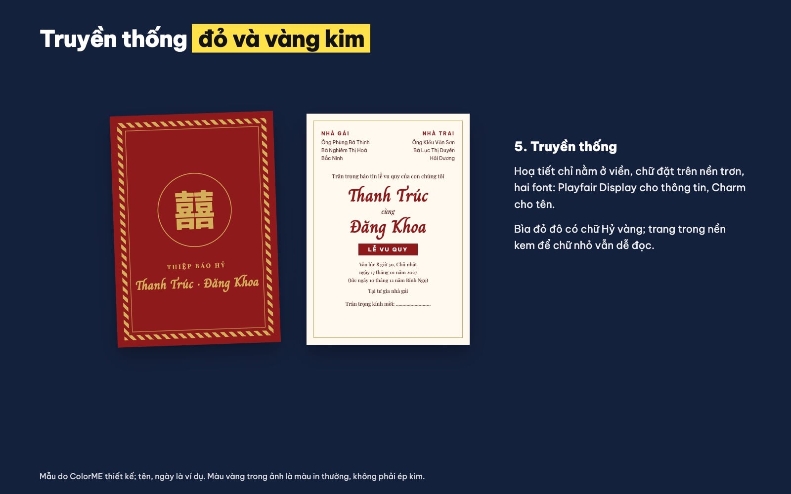 Mẫu thiệp cưới truyền thống đỏ vàng kim