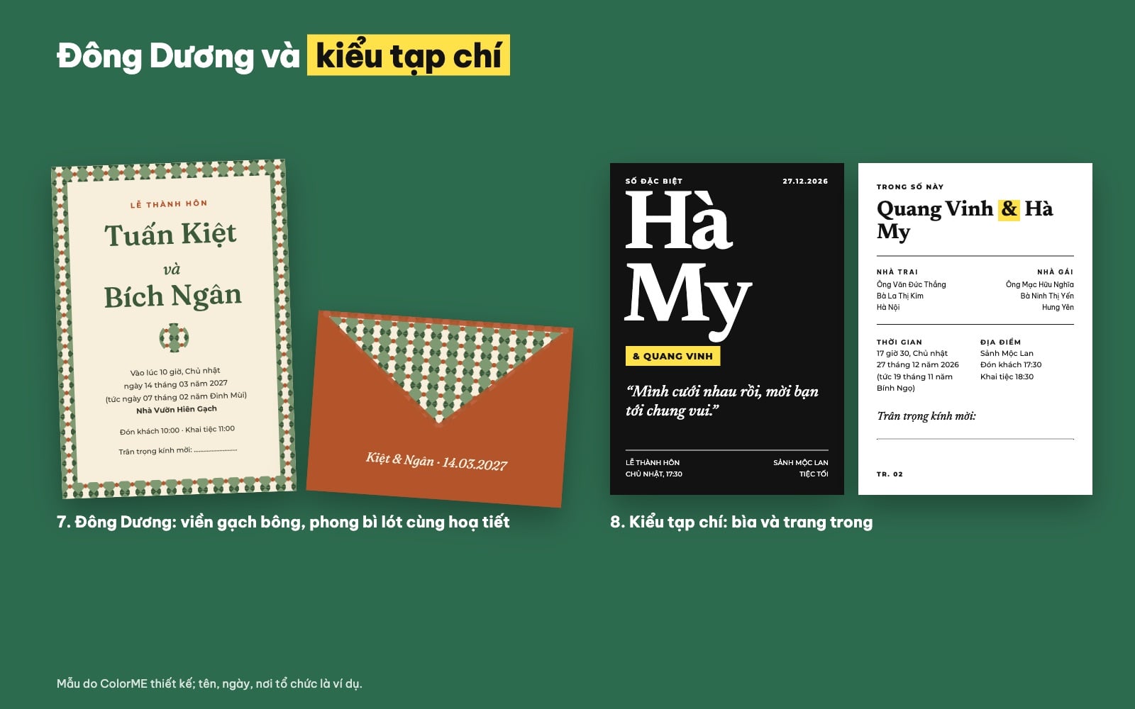 Mẫu thiệp cưới phong cách Đông Dương và kiểu tạp chí