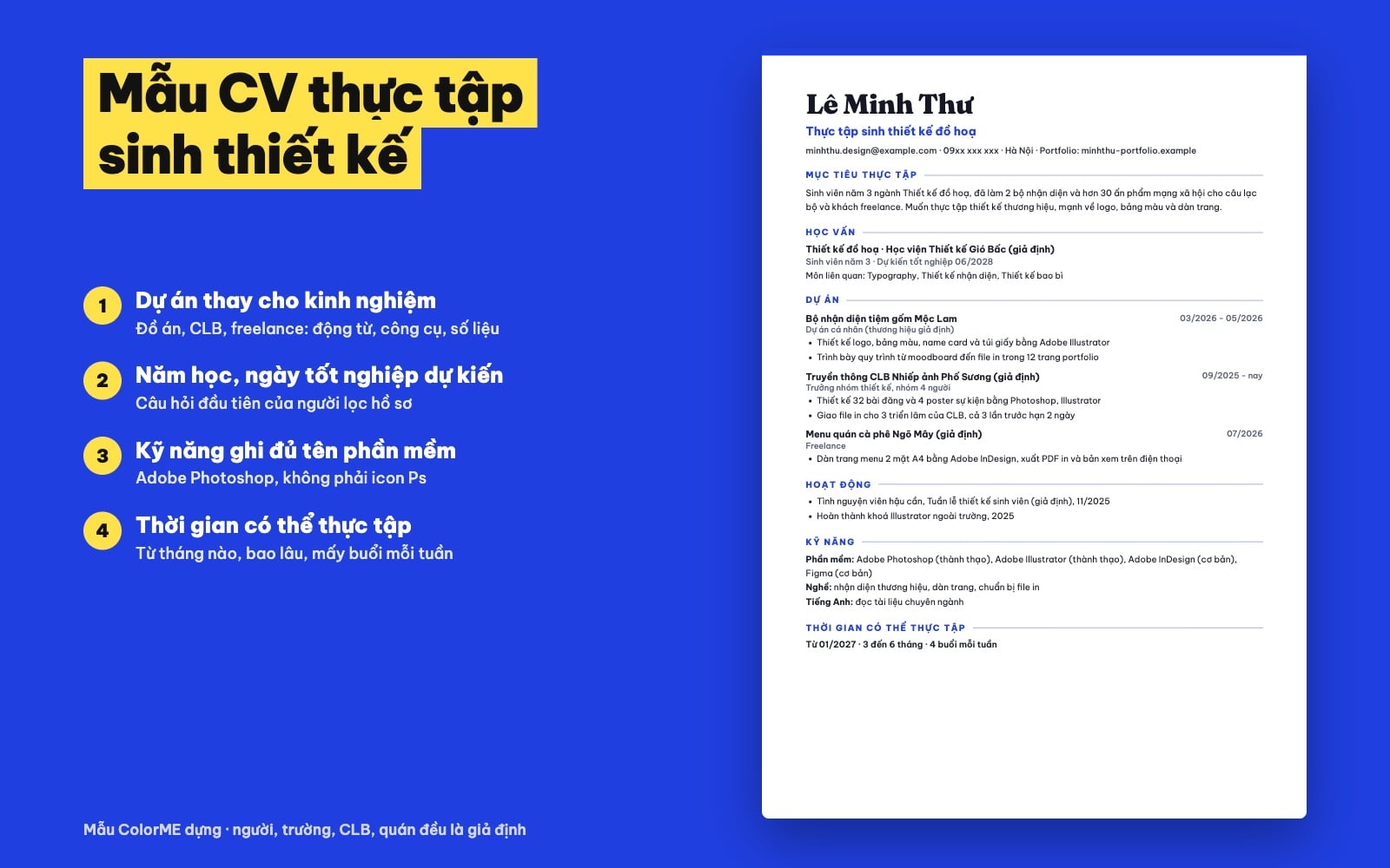 Mẫu CV thực tập sinh thiết kế đồ hoạ 1 trang khi chưa có kinh nghiệm