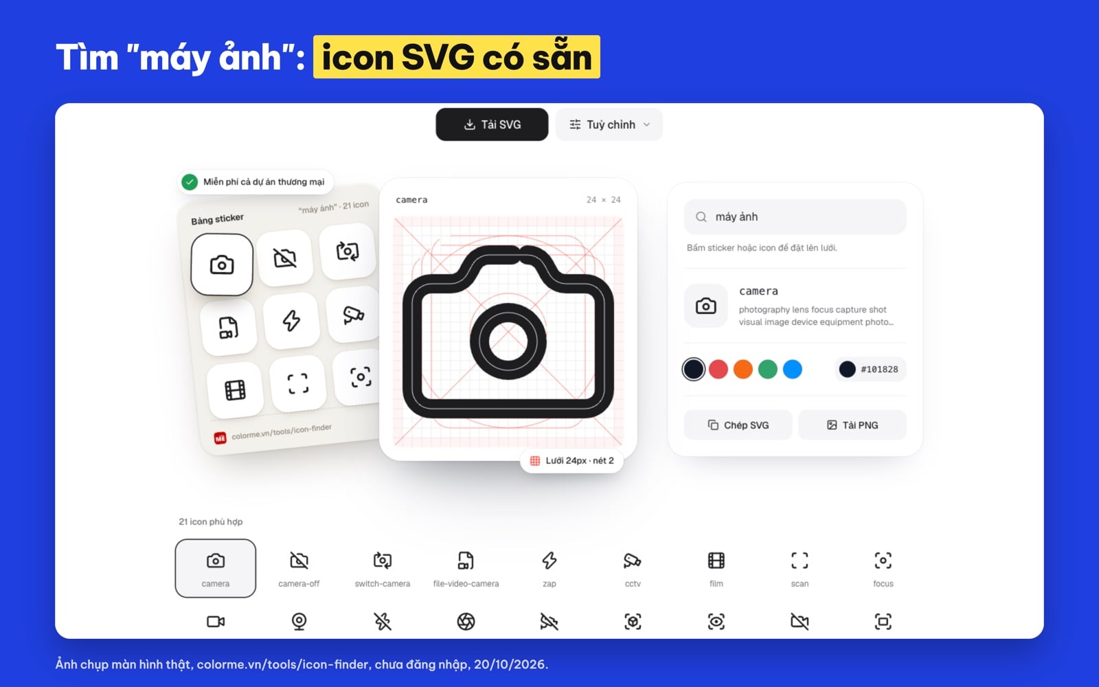 Tìm icon máy ảnh dạng SVG để dùng trong Figma