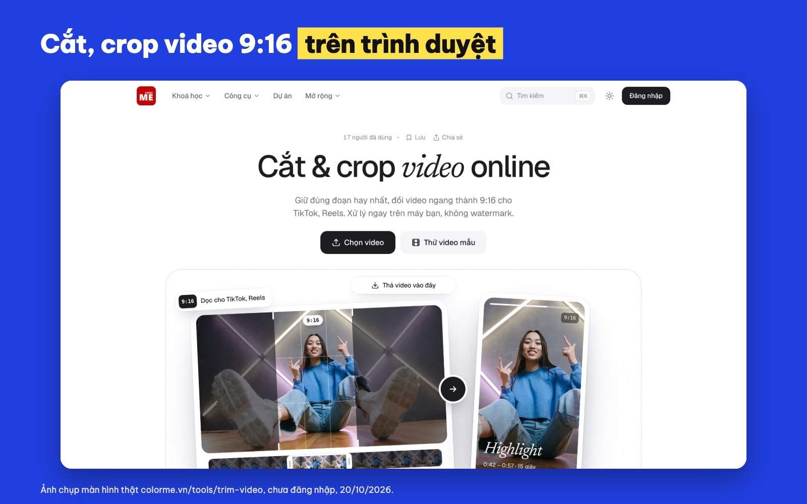 Cắt video crop 9:16 online