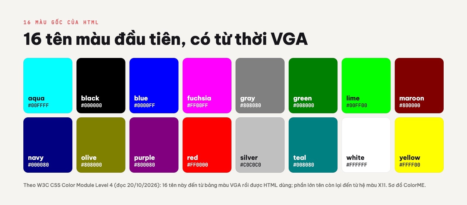 16 mã màu HTML cơ bản
