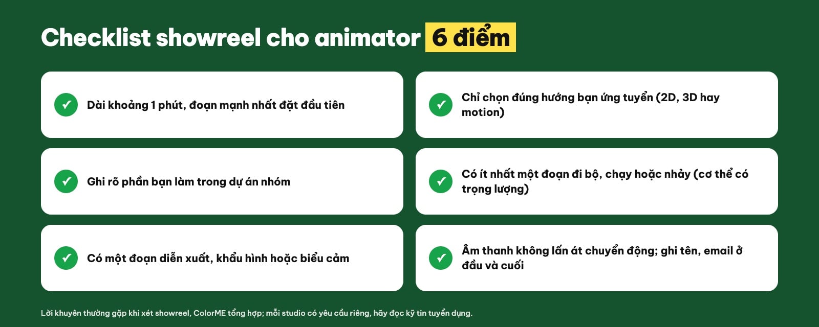 Checklist showreel cho animator