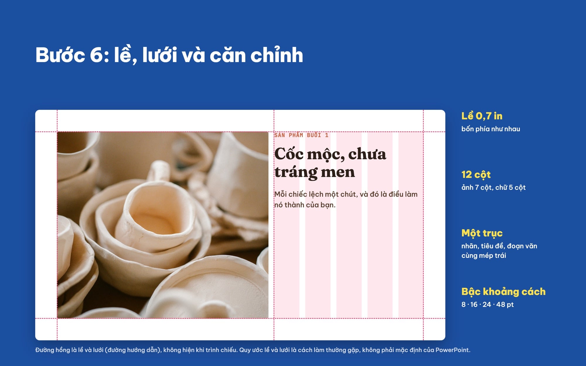 Lưới 12 cột và lề căn chỉnh trên slide PowerPoint
