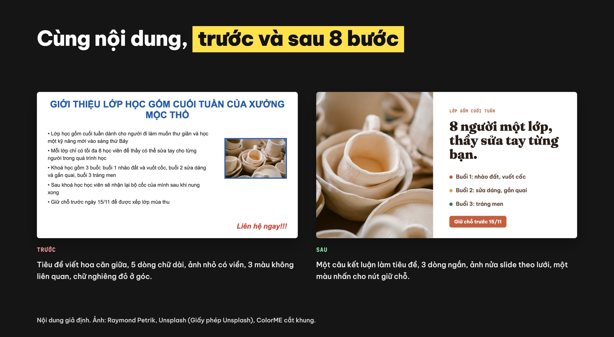 Slide PowerPoint trước và sau khi thiết kế lại