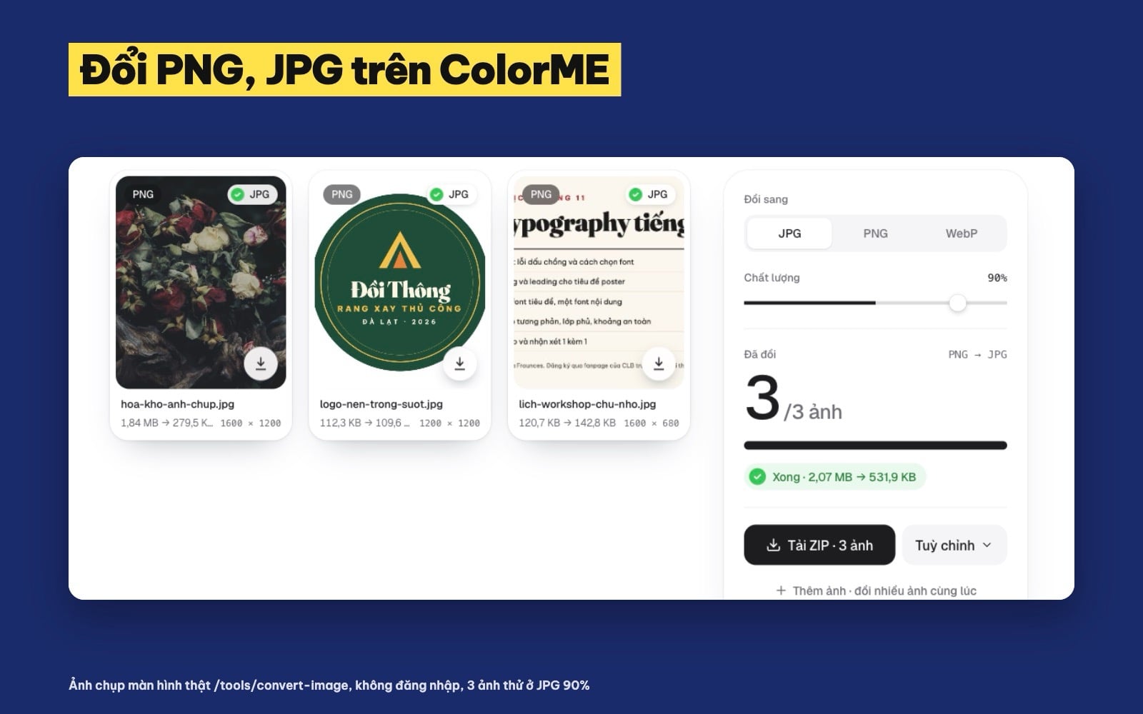 Công cụ đổi PNG sang JPG, JPG sang PNG online của ColorME