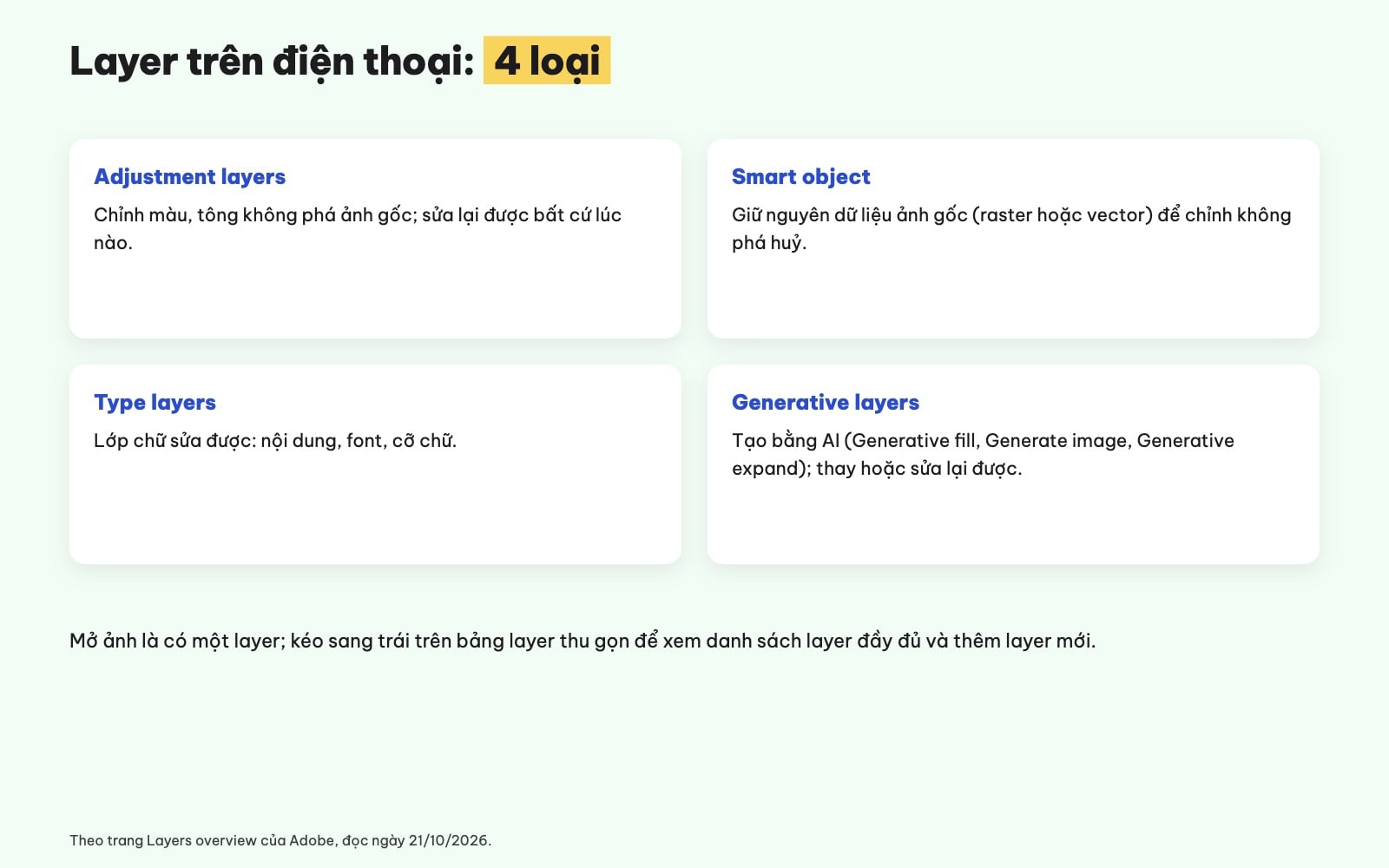 Layer trong Photoshop trên điện thoại