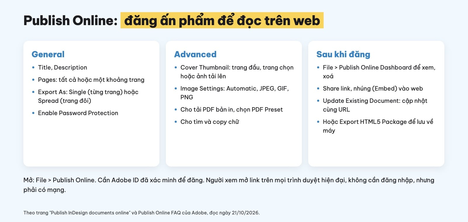 Publish Online InDesign đăng ấn phẩm lên web