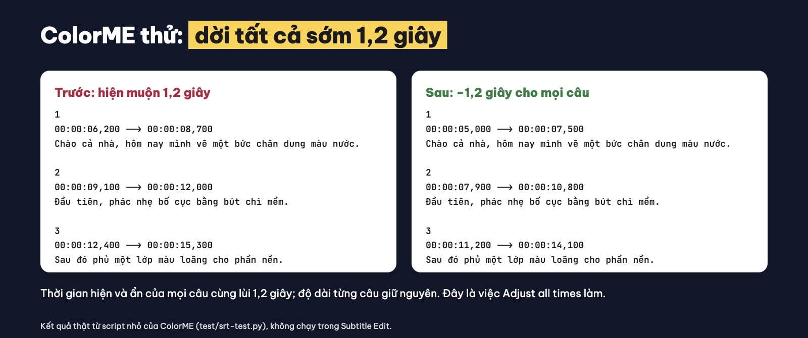Dời thời gian phụ đề SRT trước và sau