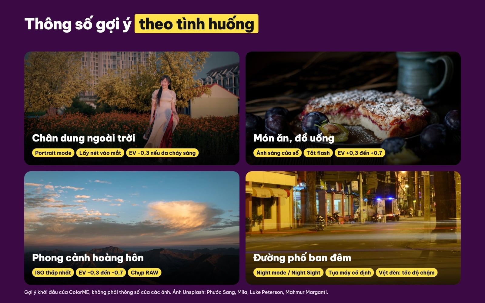 Thông số chụp ảnh điện thoại theo tình huống