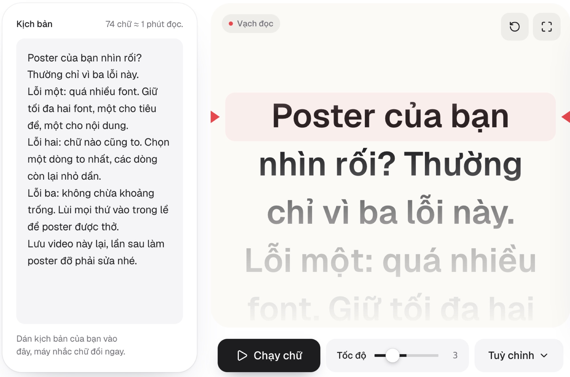 Kịch bản video TikTok trong máy nhắc chữ online
