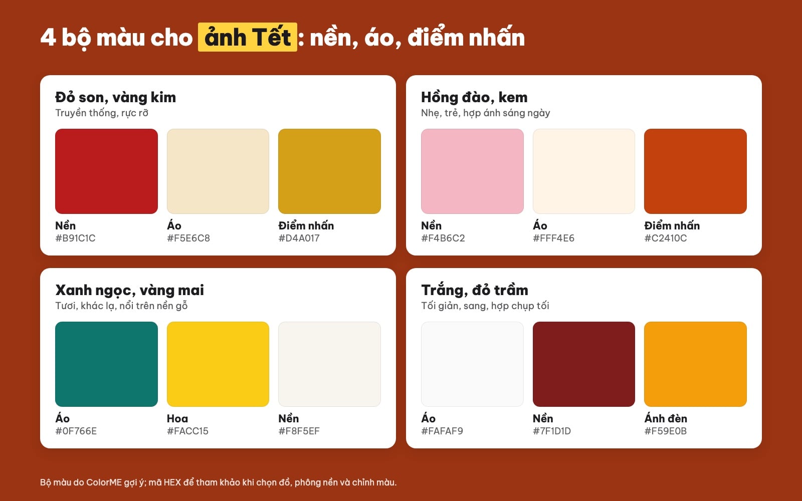 Bốn bộ màu cho ảnh Tết với mã HEX