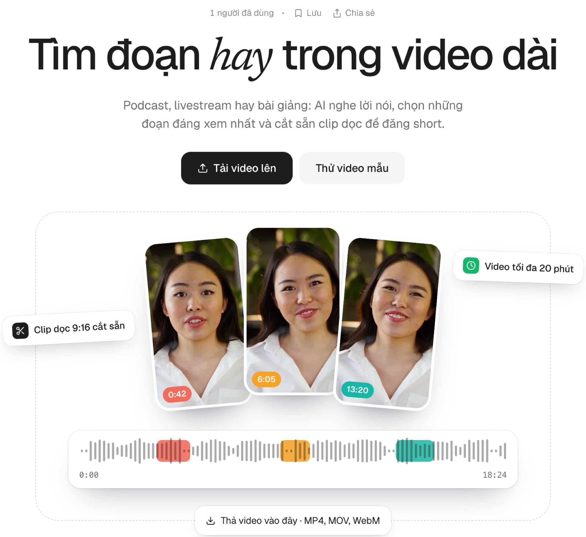 Công cụ AI cắt video dài thành clip TikTok dọc